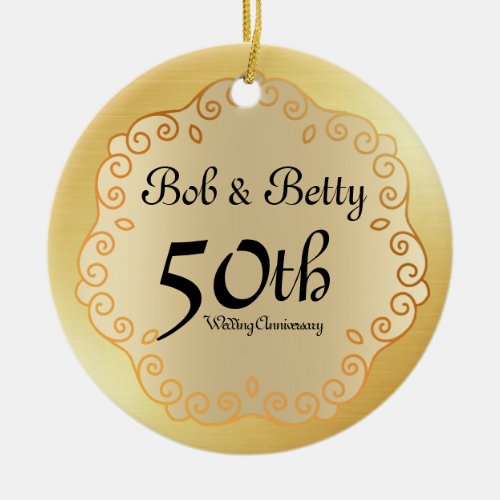 Personalized 50th Wedding Anniversary Gold Ceramic Ornament