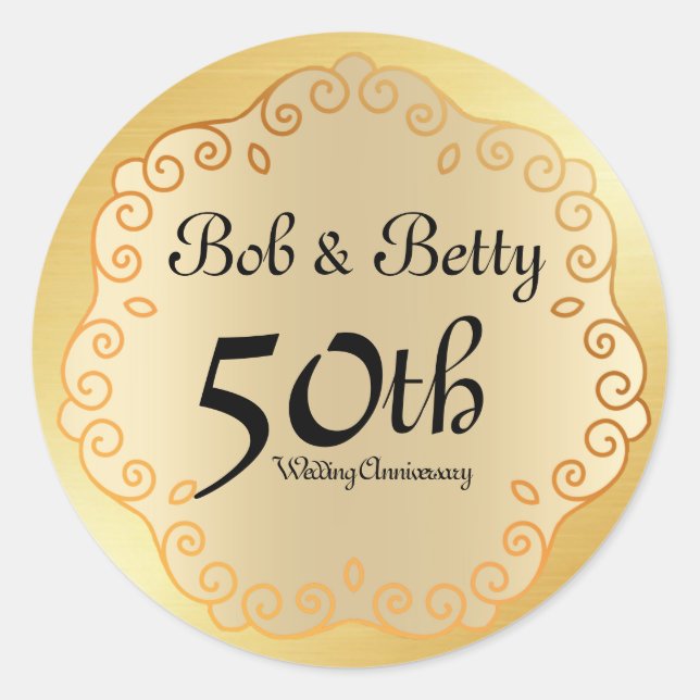 Personalized 50th Wedding Anniversary Gold Classic Round Sticker (Front)
