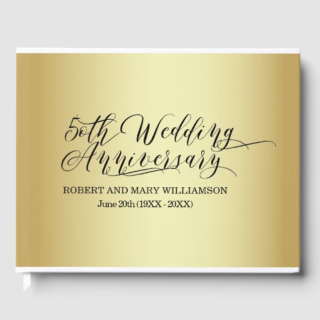 Personalized 50th Wedding Anniversary Gold Guest Book (Front)
