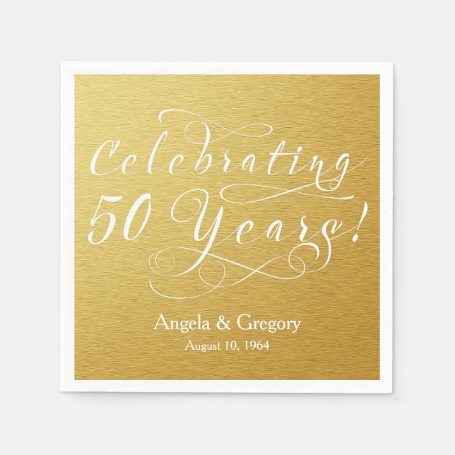 Personalized 50th Wedding Anniversary Gold White Napkins (Front)