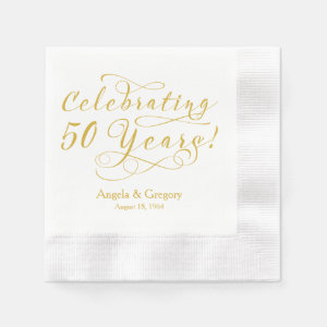Personalized 50th Wedding Anniversary Gold White Paper Napkin