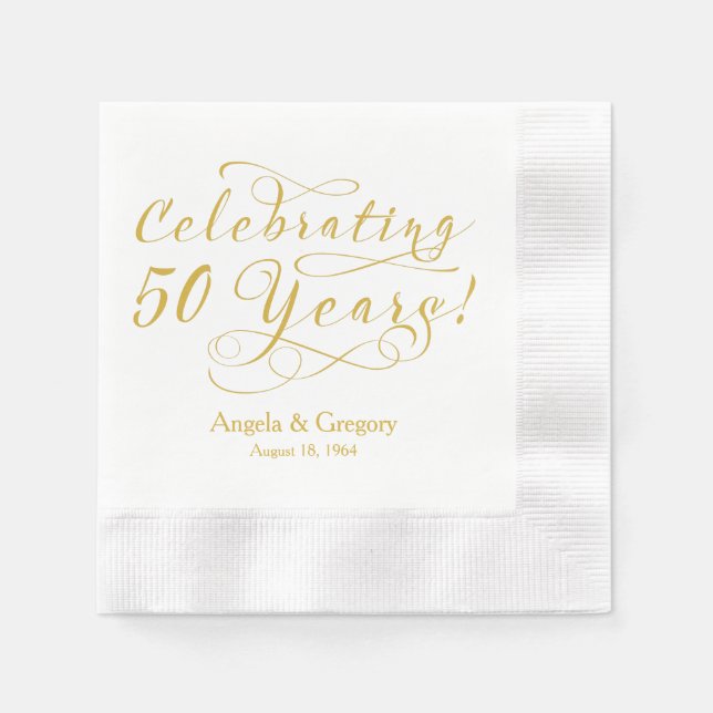 Personalized 50th Wedding Anniversary Gold White Paper Napkins (Front)