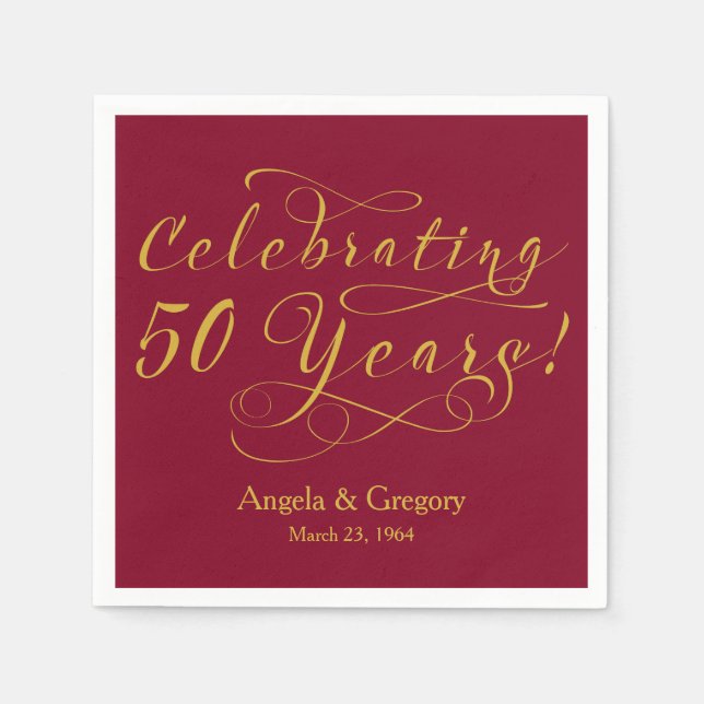Personalized 50th Wedding Anniversary Gold Wine Napkins (Front)