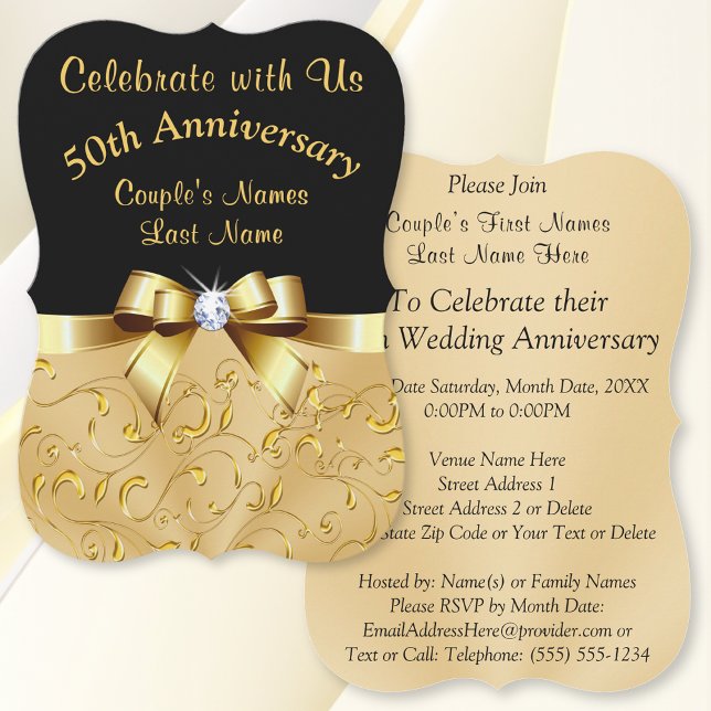 Personalized 50th Wedding Anniversary Invitations (Black and Gold 50th Anniversary Invitations. 50th wedding anniversary invitations. 50th anniversary.)