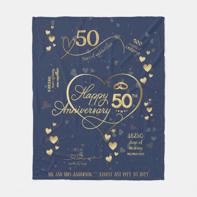 Personalized 50th Wedding Anniversary Milestone  Fleece Blanket (Front)