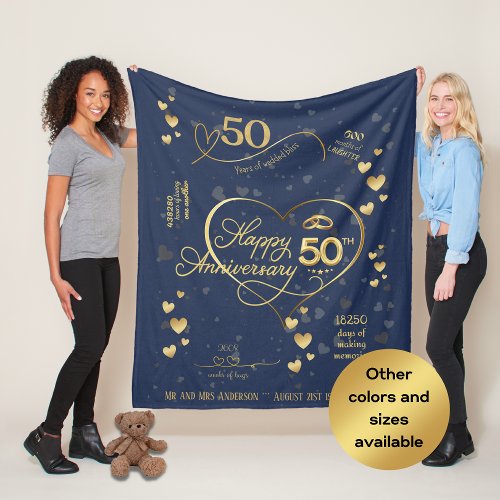 Personalized 50th Wedding Anniversary Milestone  Fleece Blanket