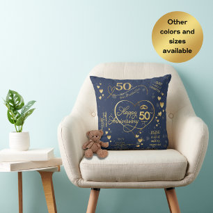 Personalized 50th Wedding Anniversary Milestone Throw Pillow