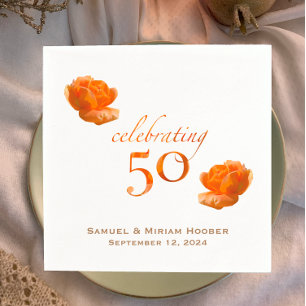 Personalized 50th wedding anniversary peach rose napkins