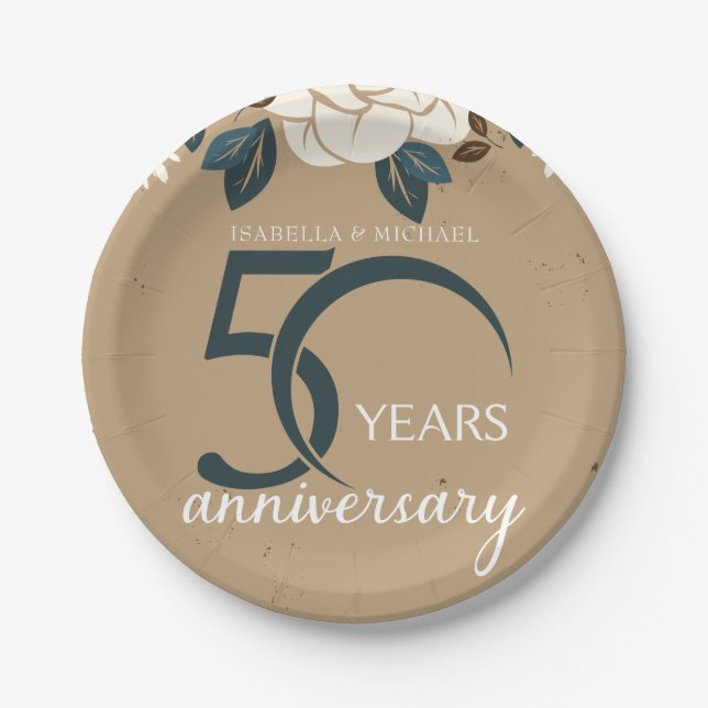 Personalized 50th Wedding Anniversary Rustic Paper Plates (Front)