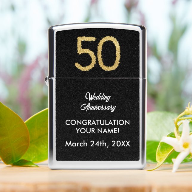 Personalized 50th Years Birthday Party Greeting Zippo Lighter (On Table)