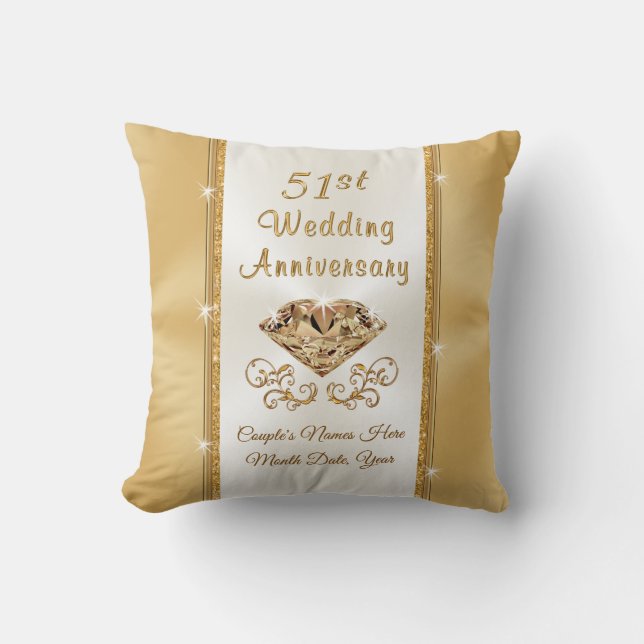 Personalized 51st Wedding Anniversary Gift. Pillow (Front)