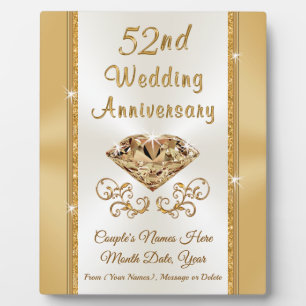 Personalized 52nd Wedding Anniversary Gift Plaque