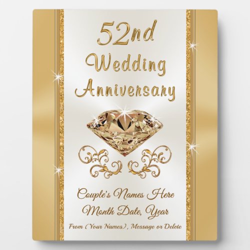 Personalized 52nd Wedding Anniversary Gift Plaque