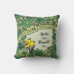 Personalized 55th Anniversary Emerald Floral Birds Throw Pillow at Zazzle