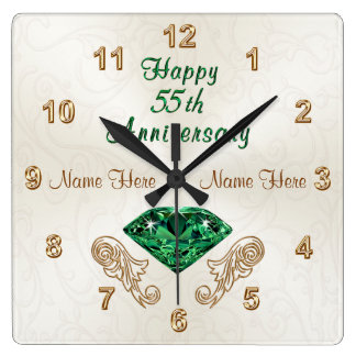 Personalized 55th Anniversary Gifts, Emerald Clock
