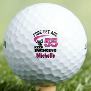 Personalized 55th Birthday Gift Pink Fun Custom Golf Balls