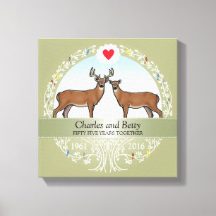 Personalized 55th Wedding Anniversary, Buck & Doe Canvas Print