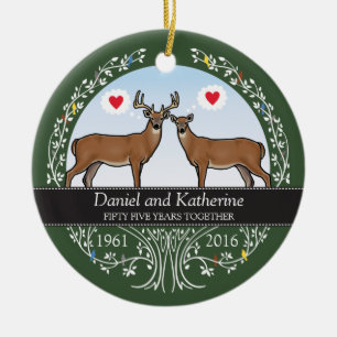 Personalized 55th Wedding Anniversary, Buck & Doe Ceramic Ornament