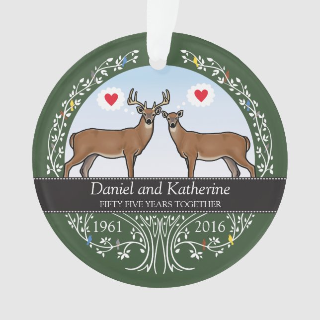 Personalized 55th Wedding Anniversary, Buck & Doe Ornament (Front)