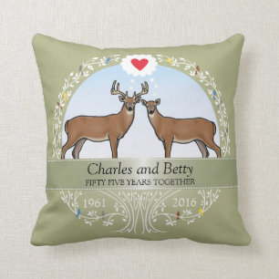 Personalized 55th Wedding Anniversary, Buck & Doe Throw Pillow
