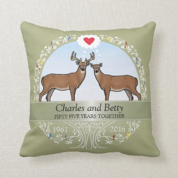 Personalized 55th Wedding Anniversary  Buck & Doe Throw Pillow by DuchessOfWeedlawn at Zazzle