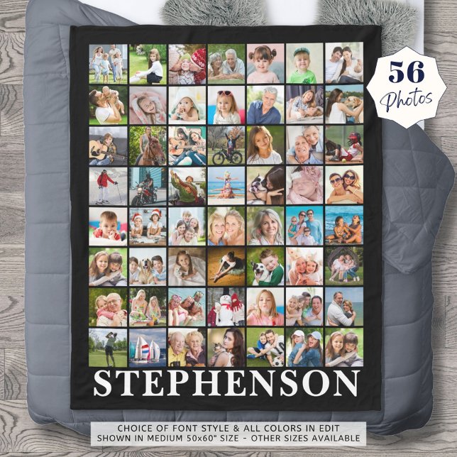 Personalized 56 Photo Collage Black Fleece Blanket (Creator Uploaded)