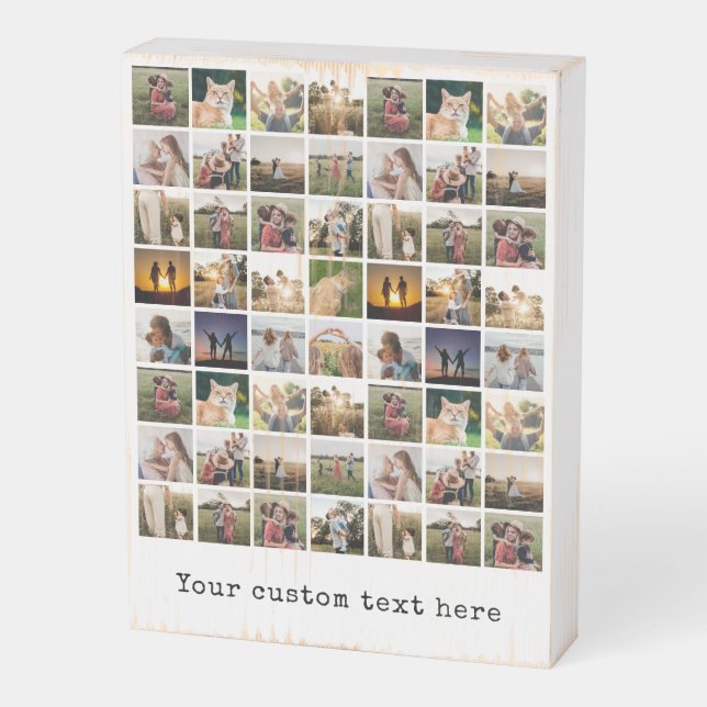 Personalized 56 Photo Collage Wooden Box Sign (Angled Vertical)