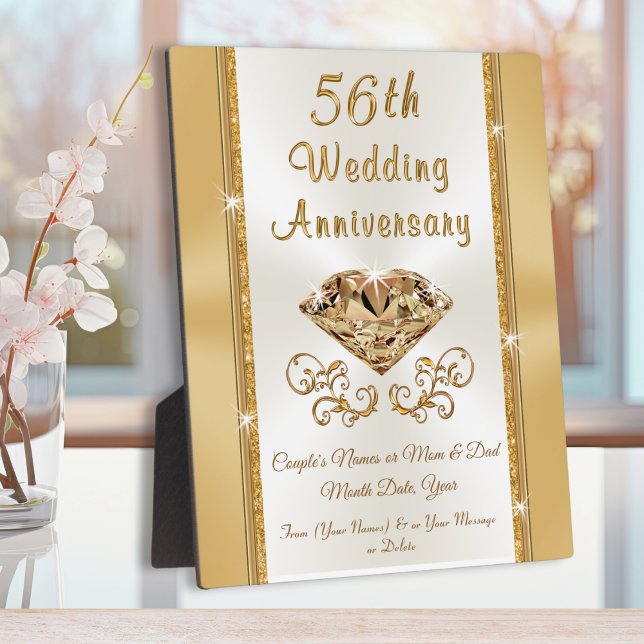Personalized 56th Wedding Anniversary Gift Ideas Plaque (56th Wedding Anniversary Gift Ideas. 56 year anniversary gift for parents, grandparent and friends. )