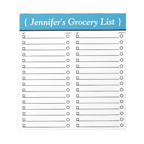 Personalized 55 x 6 Blue Grocery List Notepad