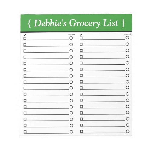 Personalized 55 x 6 Green Grocery List Notepad