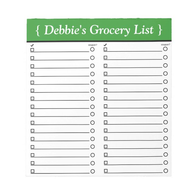 Personalized 5.5" x 6" Green Grocery List Notepad (Front)