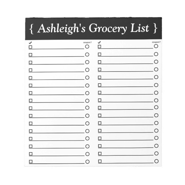 Personalized 5.5" x 6" Grocery List Notepad (Front)