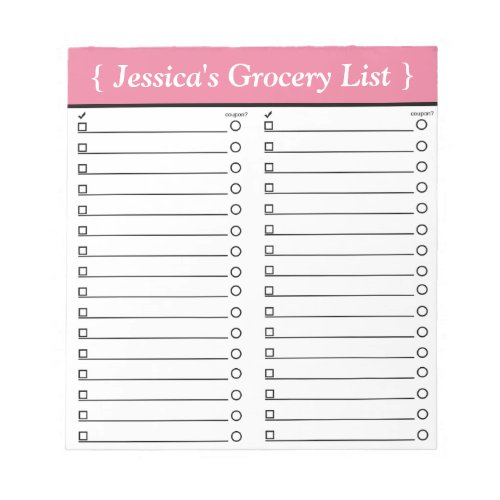 Personalized 55 x 6 Pink Grocery List Notepad