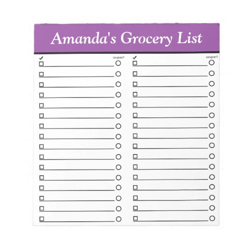 Personalized 55 x 6 Purple Grocery List Notepad