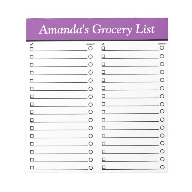 Personalized 5.5" x 6" Purple Grocery List Notepad (Front)