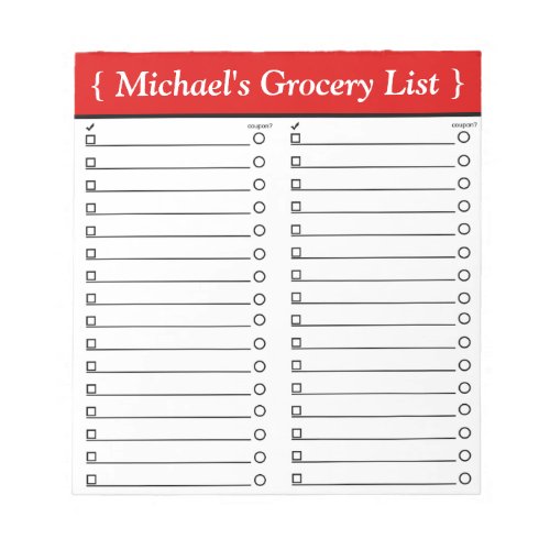 Personalized 55 x 6 Red Grocery List Notepad