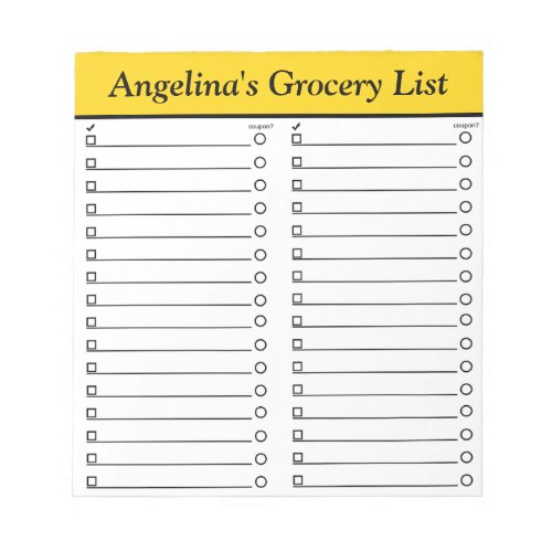 Personalized 55 x 6 Yellow Grocery List Notepad