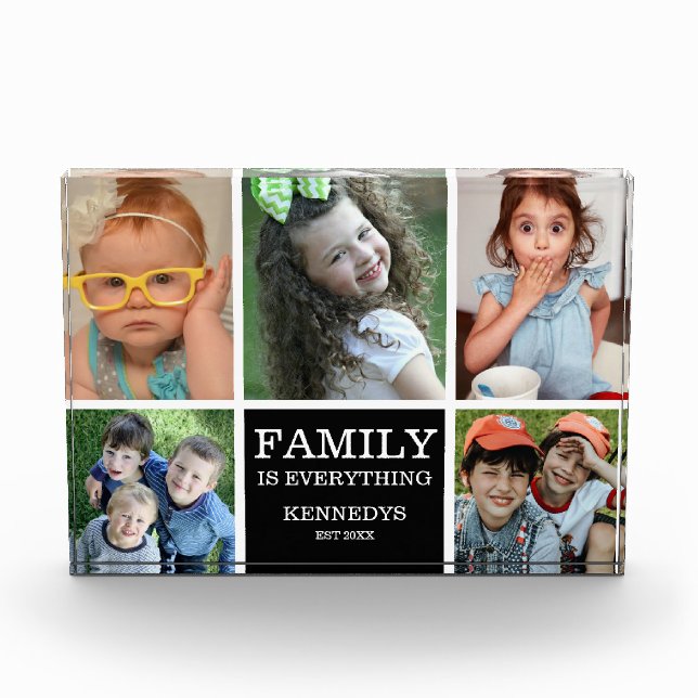 Personalized 5 Multi Picture Family Name  Quote Photo Block (Front)