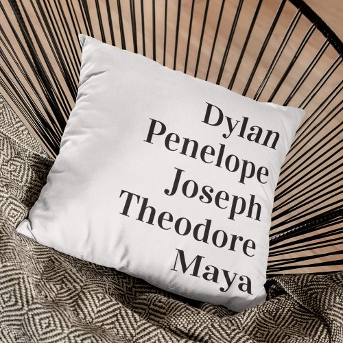 Personalized 5 Name Family Keepsake Throw Pillow