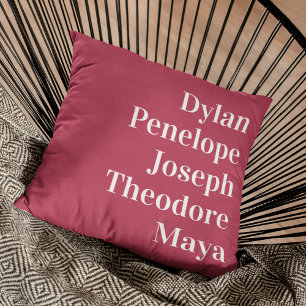 Personalized 5 Name Family Keepsake Throw Pillow