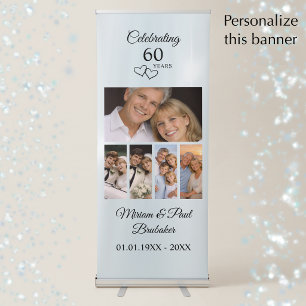 Personalized 5 Photo 60th Anniversary Welcome Retractable Banner