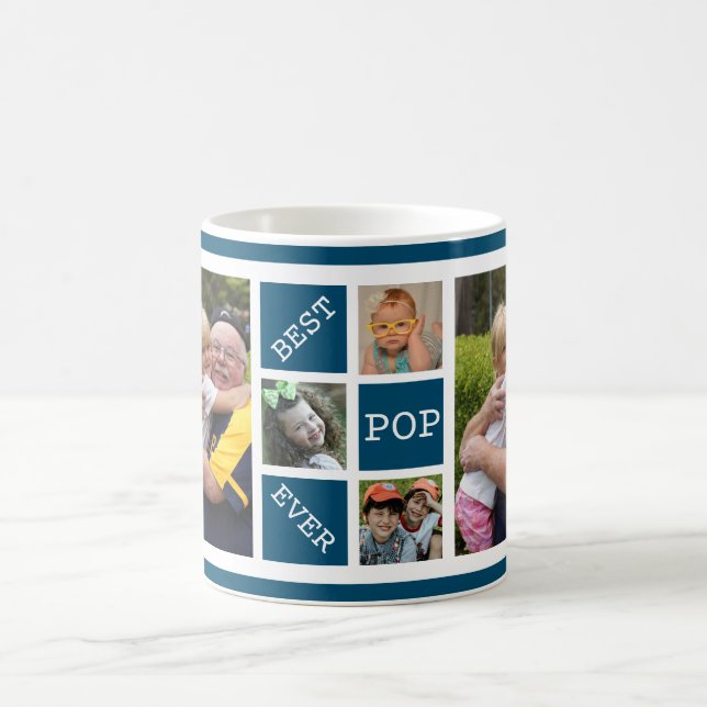 Personalized  5 Photo Collage Best Pop Ever Blue Coffee Mug (Center)