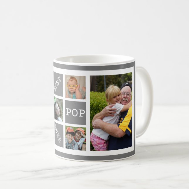 Personalized  5 Photo Collage Best Pop Ever Gray Coffee Mug (Front Right)