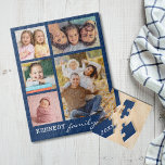 Personalized 5 Photo Collage Family Name Blue  Jigsaw Puzzle<br><div class="desc">Create your own photo collage jigsaw puzzle with 5 of your favorite pictures on a blue background.Personalize with family name and year. The family photo collage jigsaw puzzle is perfect for solo or family time activity. Jigsaw puzzles help you relax and relieve your stress. The latest trend in self care...</div>