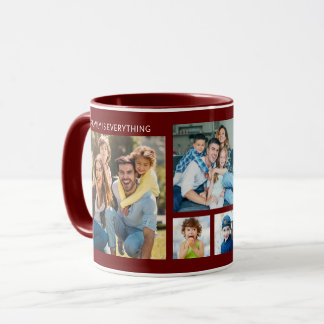 Personalized 5 Photo Collage Family Name Maroon Mug