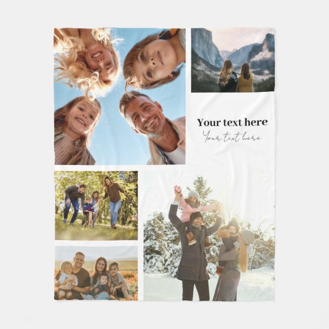 Personalized 5 Photo Collage Fleece Blanket (Front)
