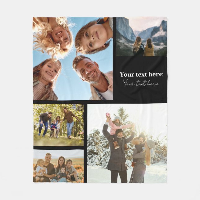 Personalized 5 Photo Collage Fleece Blanket (Front)