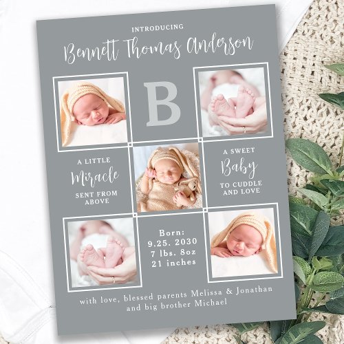 Personalized 5 Photo Collage Newborn Baby Birth Announcement Postcard