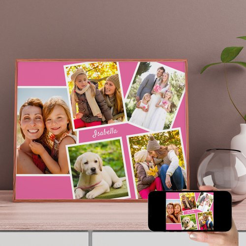 Personalized 5 Photo Collage Pink Poster