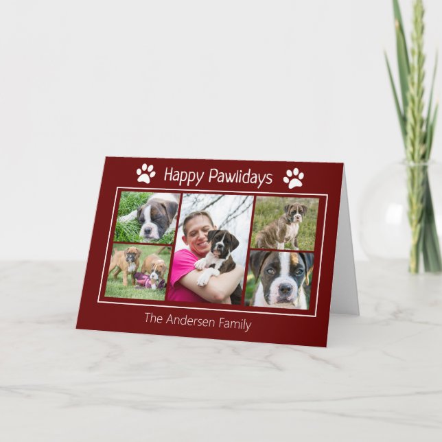 Personalized 5 Photo Dog Christmas Holiday Card (Front)